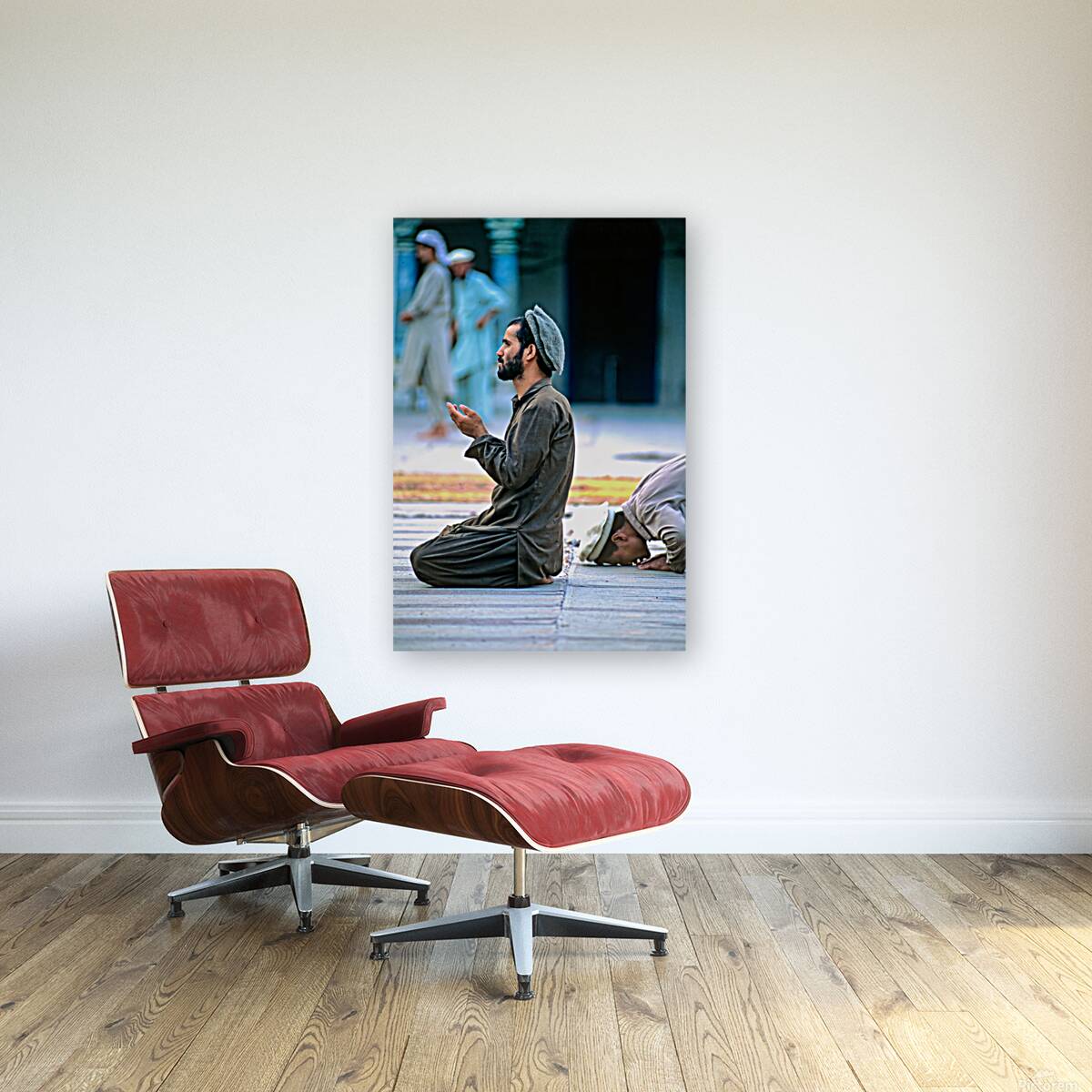 Prayers in the mosque of Chitral Pakistan at sunset Reproduction