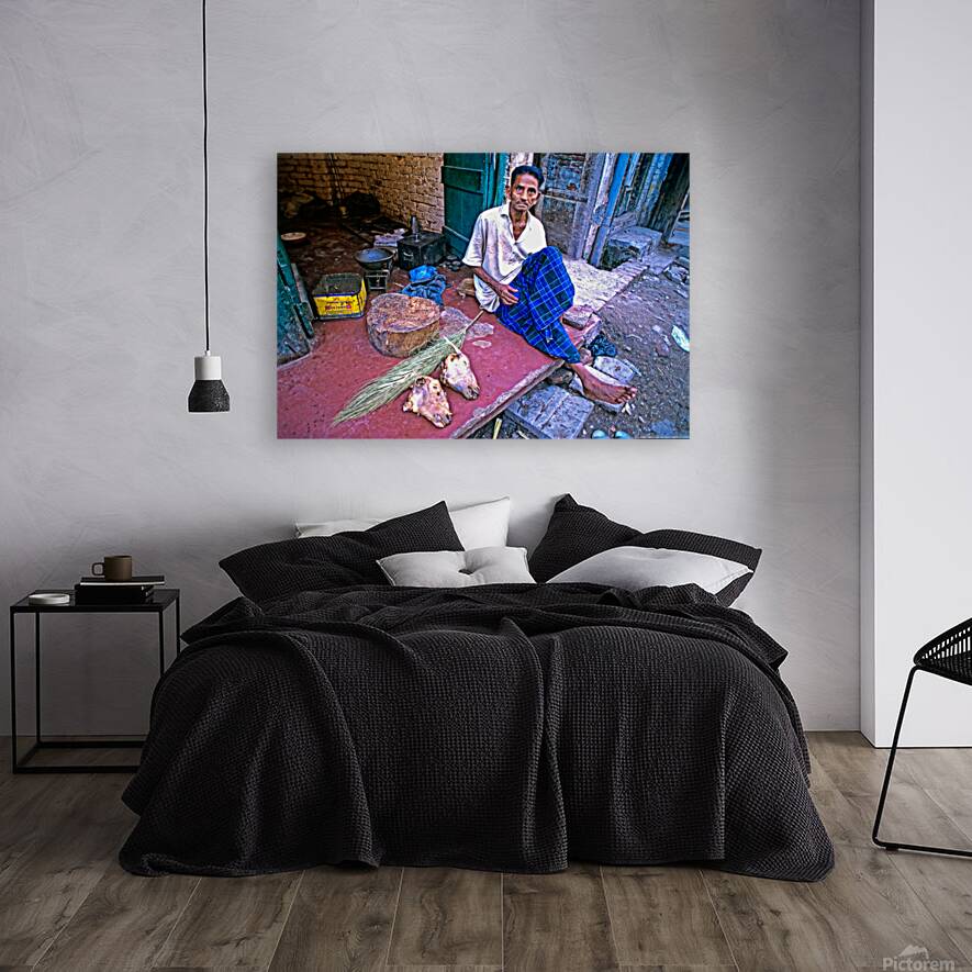 Street butcher working in Lahore during daytime hours Reproduction