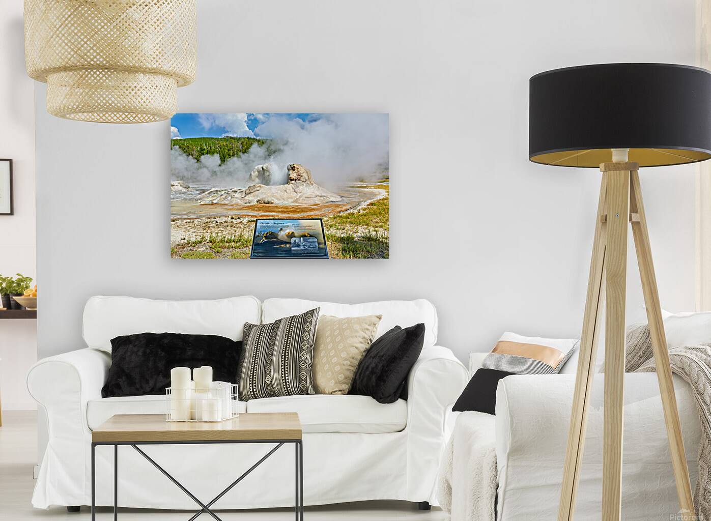 Grotto Geyser erupts in Yellowstone National Park Reproduction