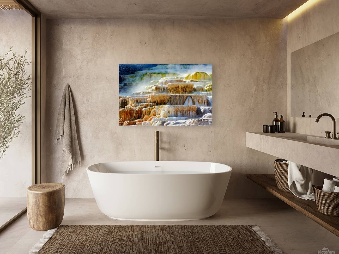 Mound Spring and Jupiter Terrace show unique geothermal features Reproduction