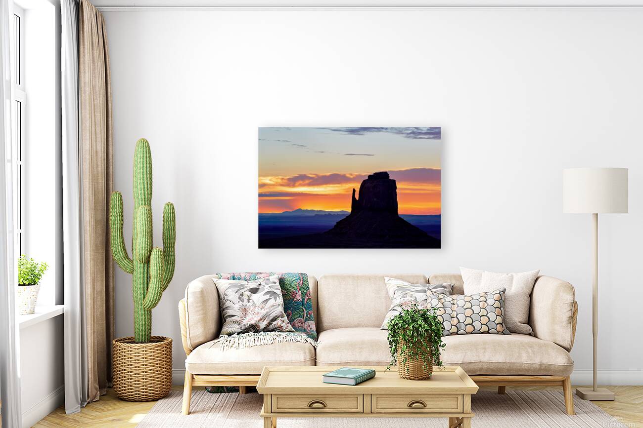 Sunset view over Monument Valley in Utah with dark silhouettes Reproduction