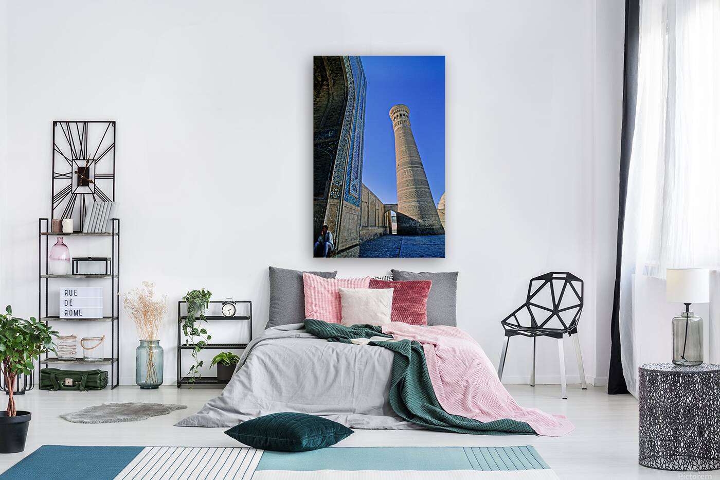 People rest near the tall minaret in Khiva Uzbekistan Reproduction