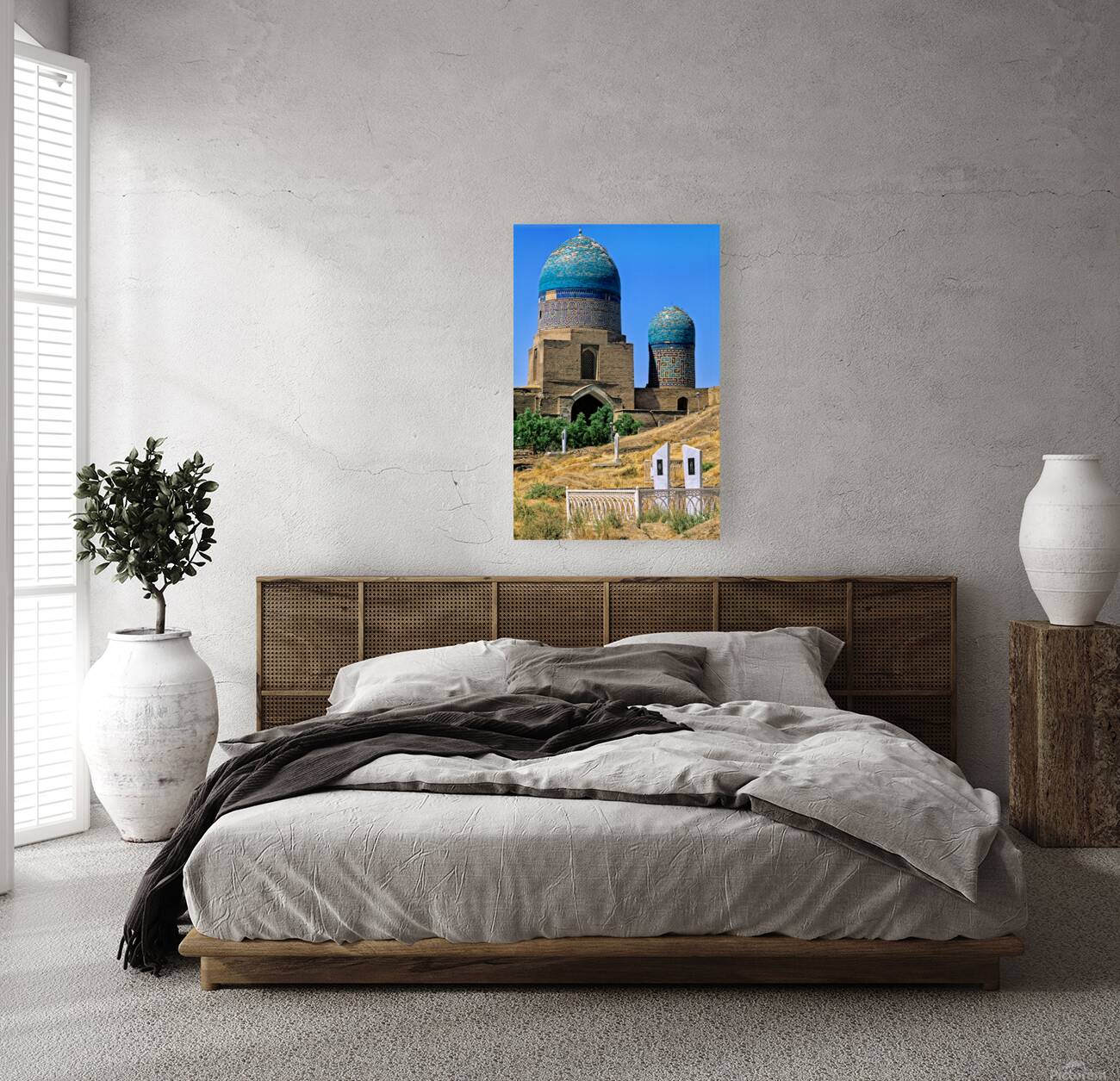 Cemetery in Samarkand with blue domes and historical buildings Reproduction
