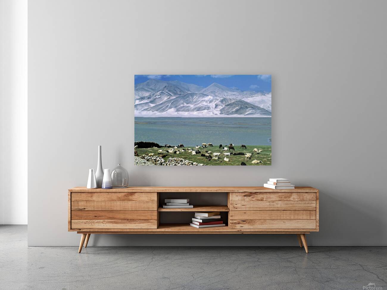 Mountains and livestock in Uzbekistan landscape Reproduction