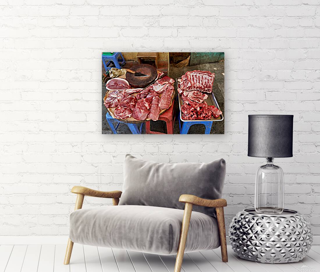 Fresh meat sold in Hanoi market during daytime Reproduction