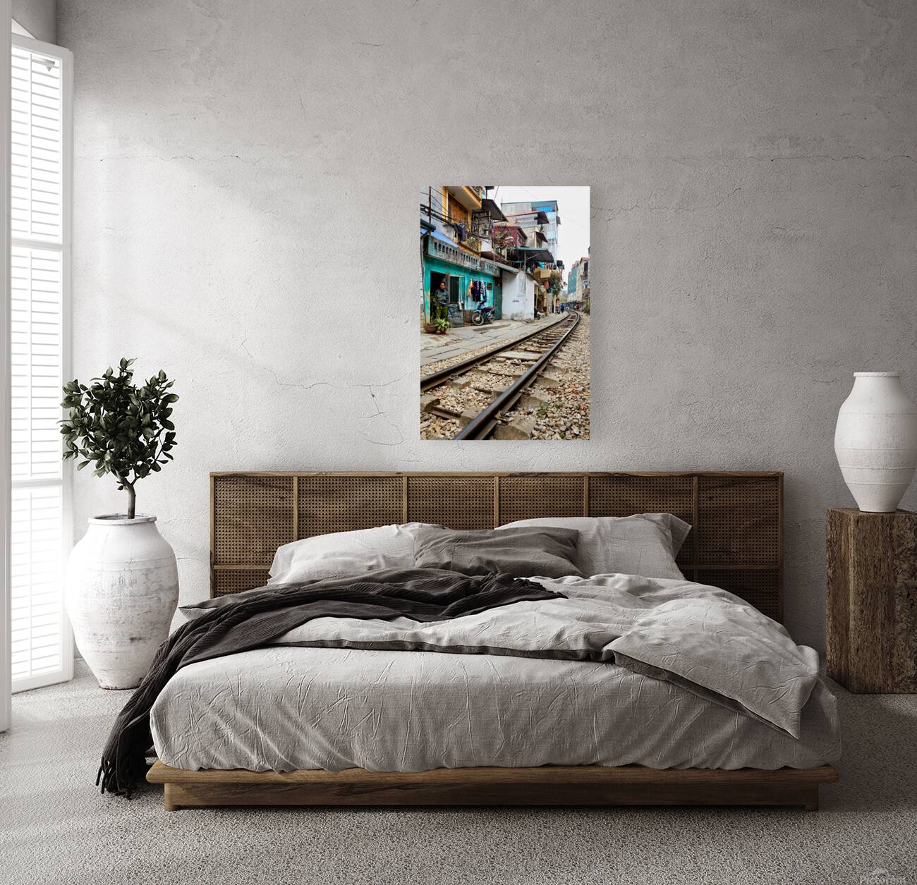 Locals near train tracks in Ho Chi Minh City Vietnam Reproduction