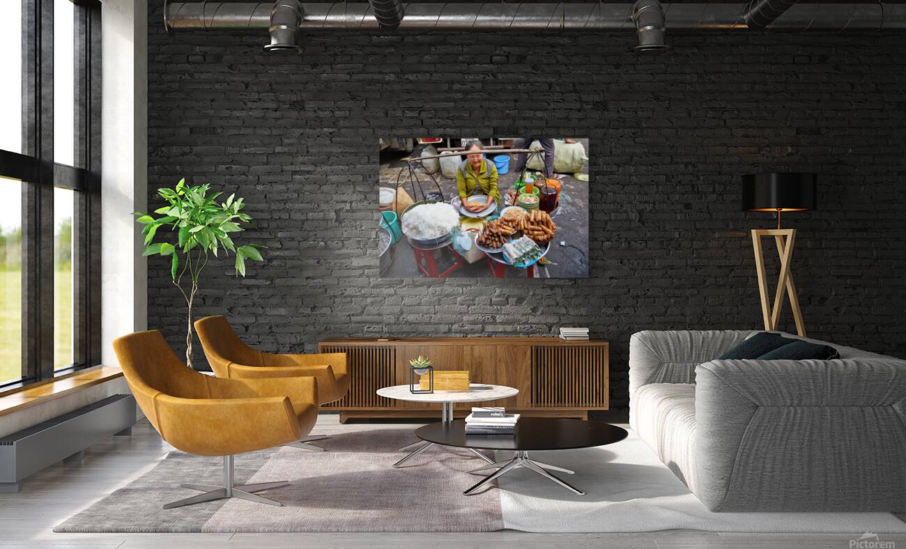 Woman selling food at street market in Ho Chi Minh City Reproduction