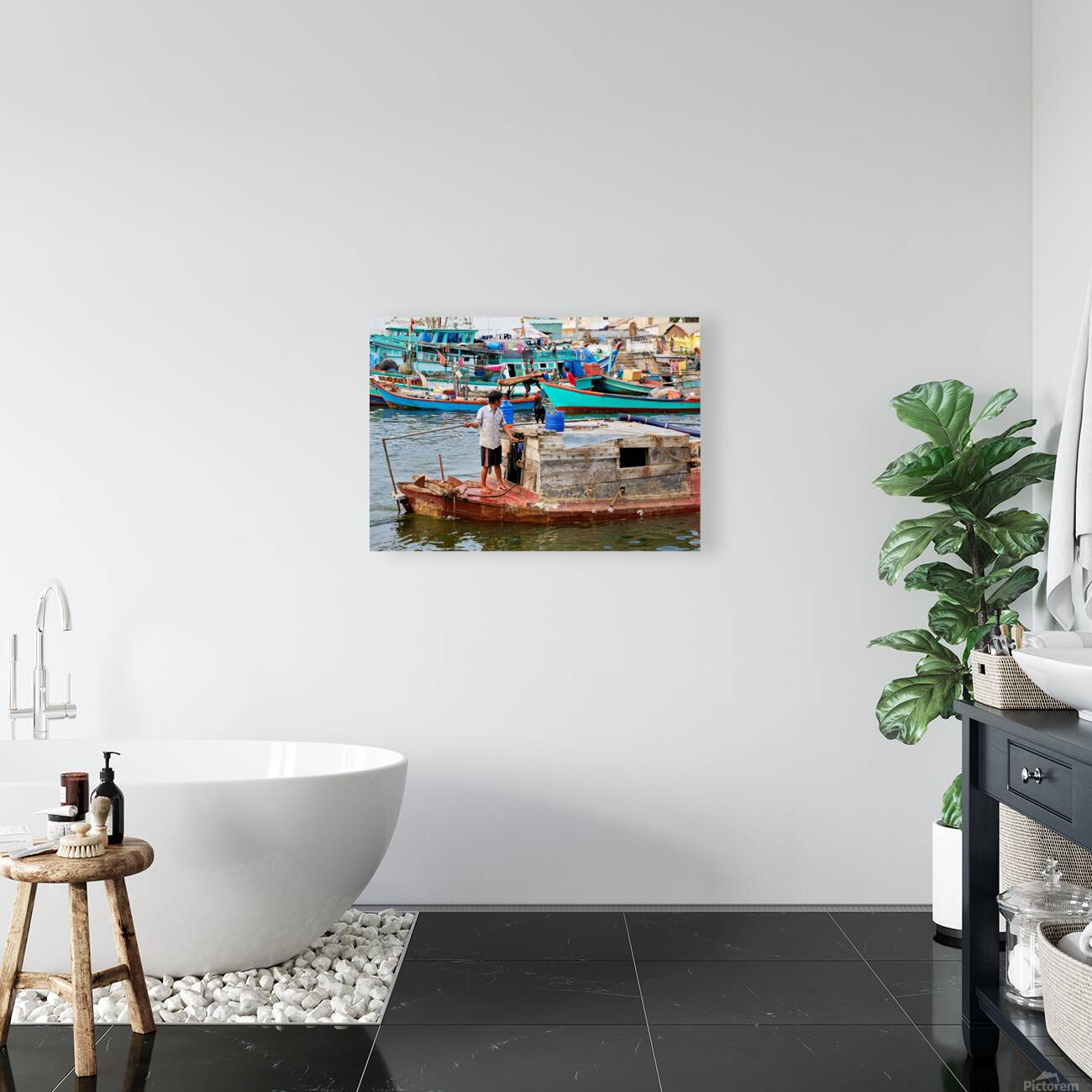 Fishing boat on water in Phu Quoc Vietnam during the day Reproduction