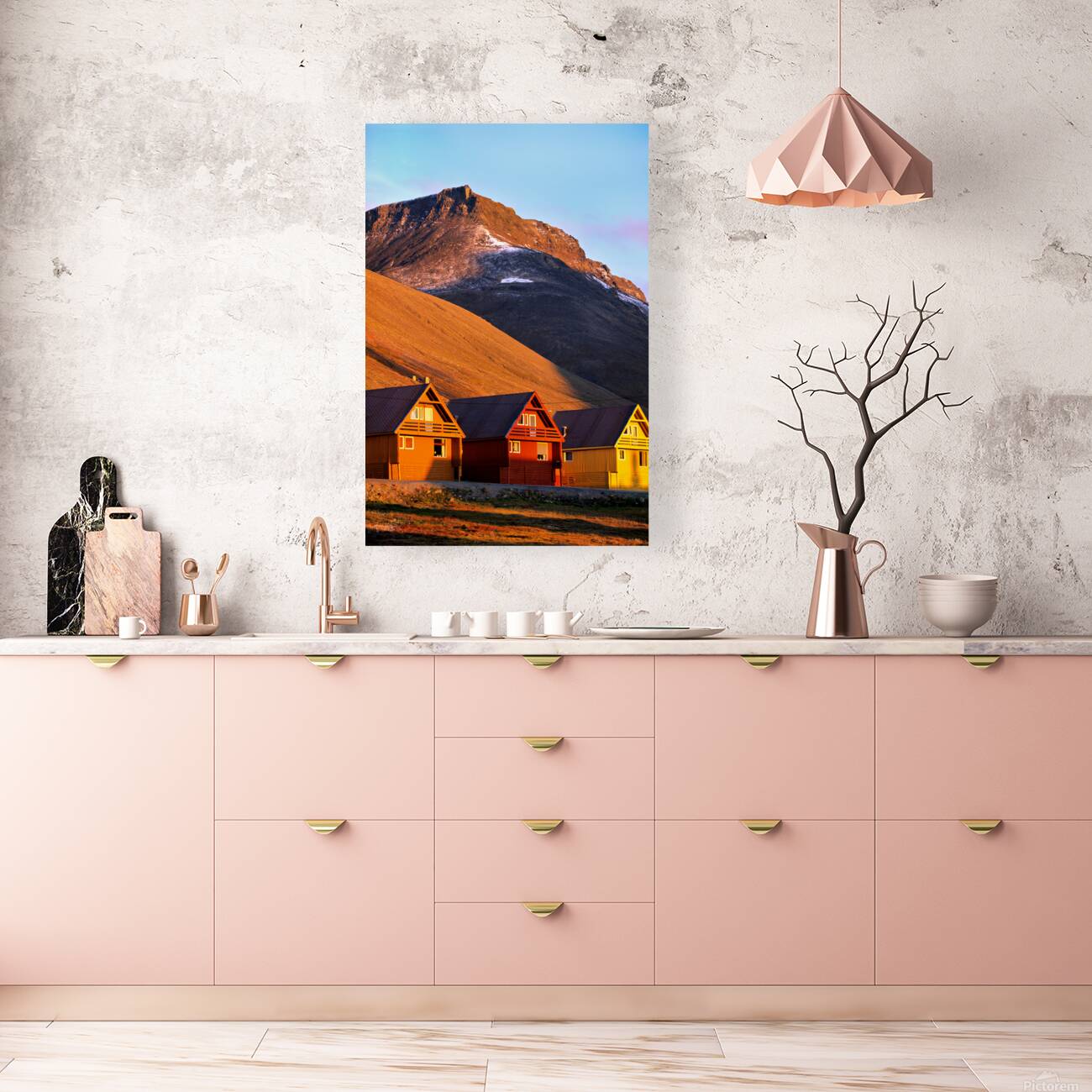 Colorful houses under a mountain in Longyearbyen Svalbard Reproduction