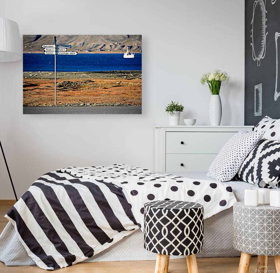 Directions guide visitors in Longyearbyen Svalbard Archipelago Reproduction