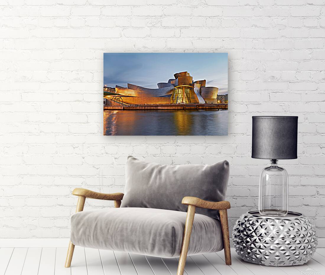 Guggenheim Museum shines at night in Bilbao Spain Reproduction