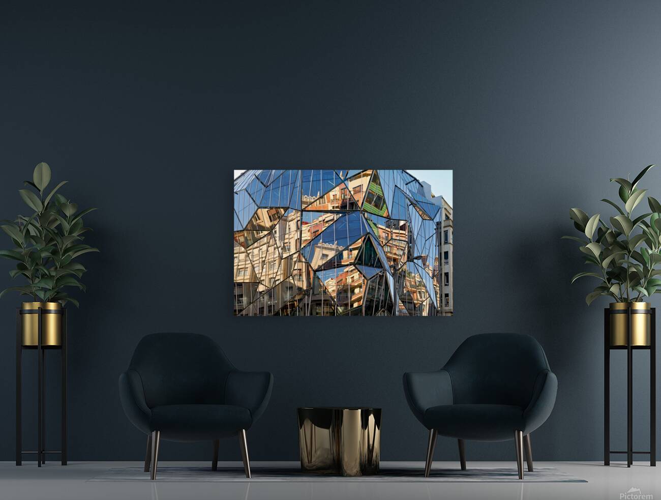 Modern building reflects city life in Bilbao Spain Reproduction