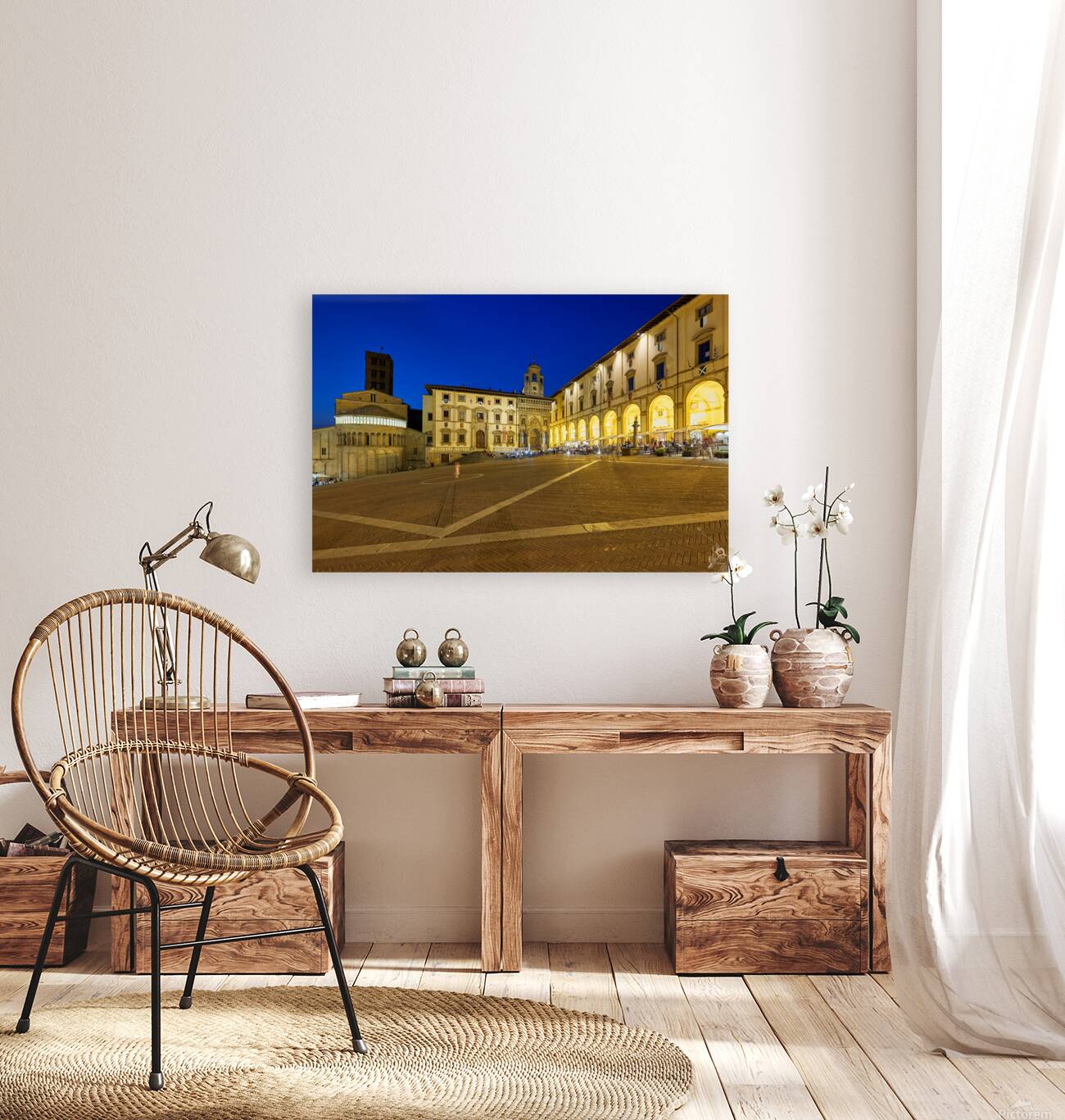 Piazza Grande in Arezzo at sunset with glowing architecture Reproduction