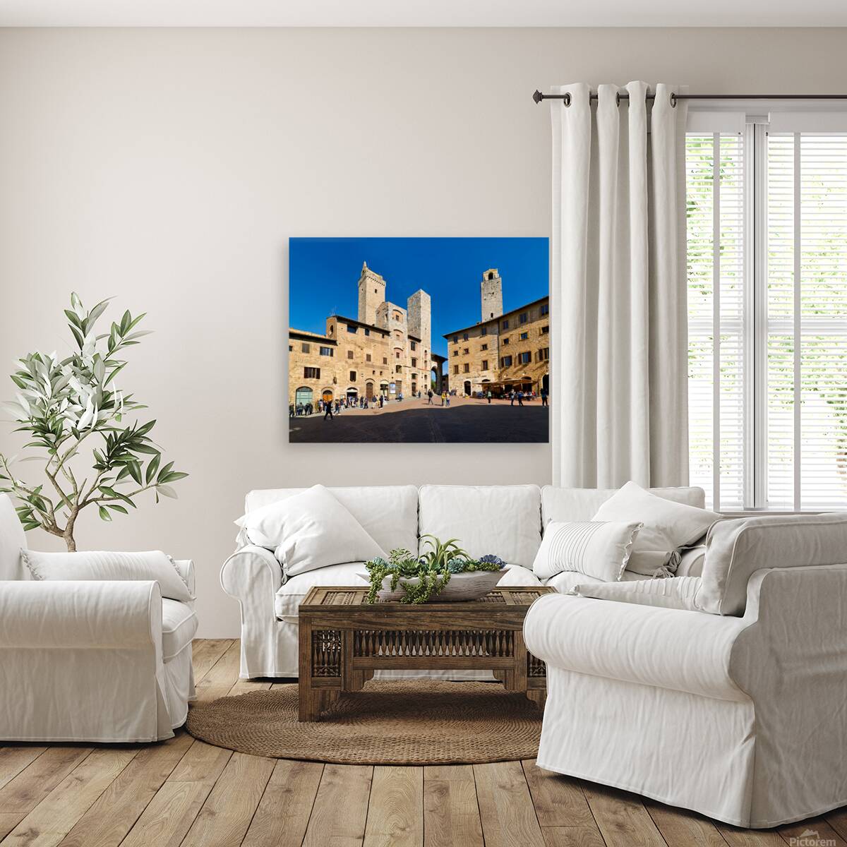 Visitors explore Piazza della Cisterna in San Gimignano Reproduction