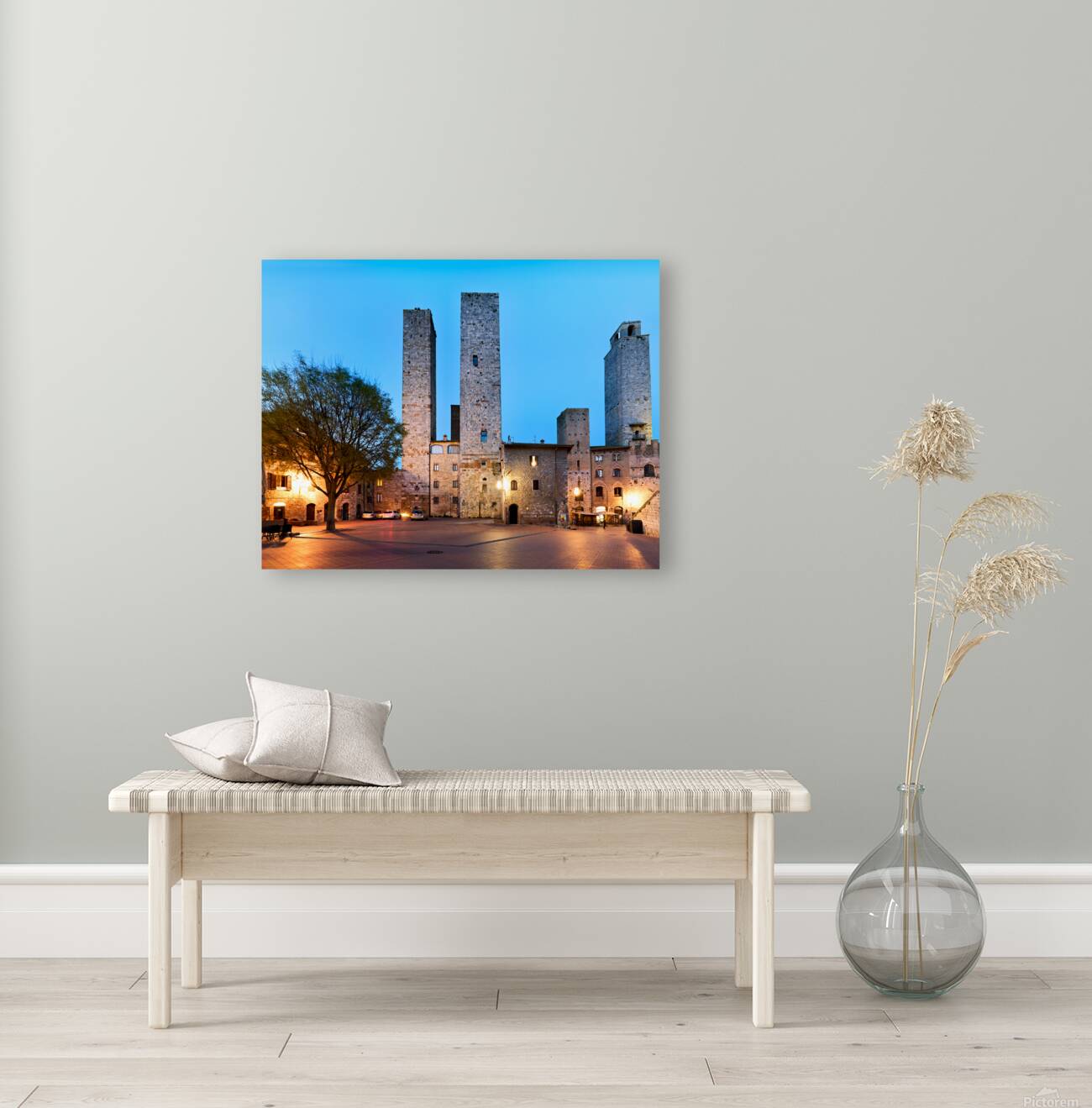 Sunset view of Piazza del Duomo in San Gimignano Tuscany Reproduction