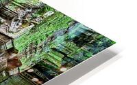 Ancient temple ruins overgrown by massive tree roots and moss. HD Metal print