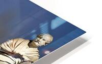 Statues of ancient philosophers displayed in museum setting HD Metal print