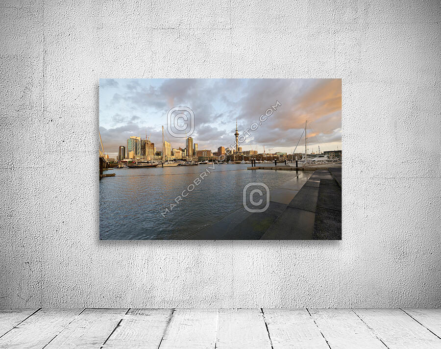 Auckland. New Zealand. The city skyline. View from Viaduct Harbour at sunset Wall Preview