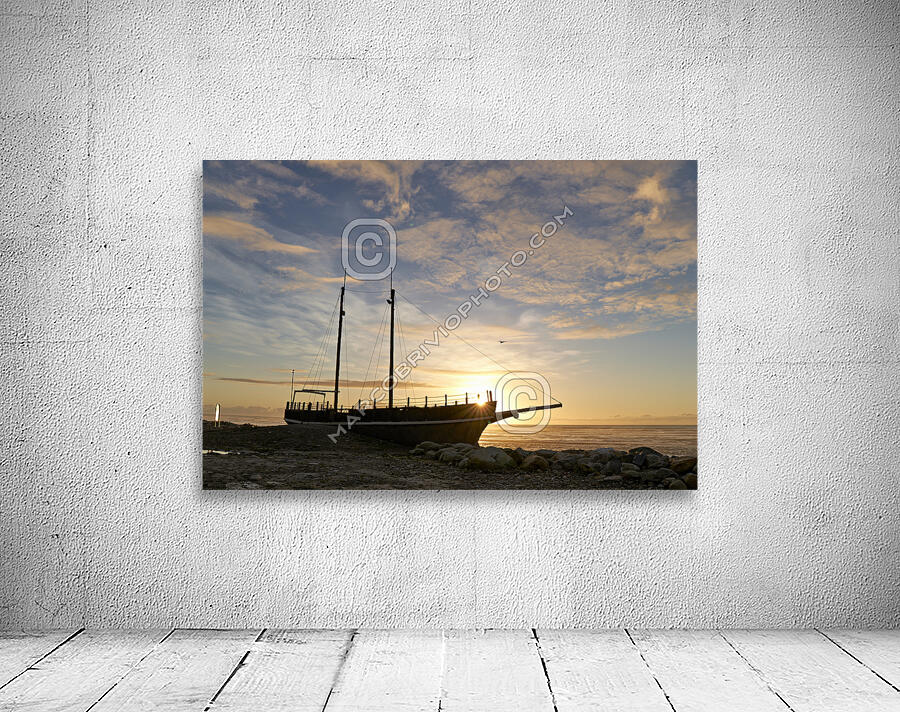 Hokitika. New Zealand. South Island. Ship named Torgauten stranded on the beach. Wall Preview
