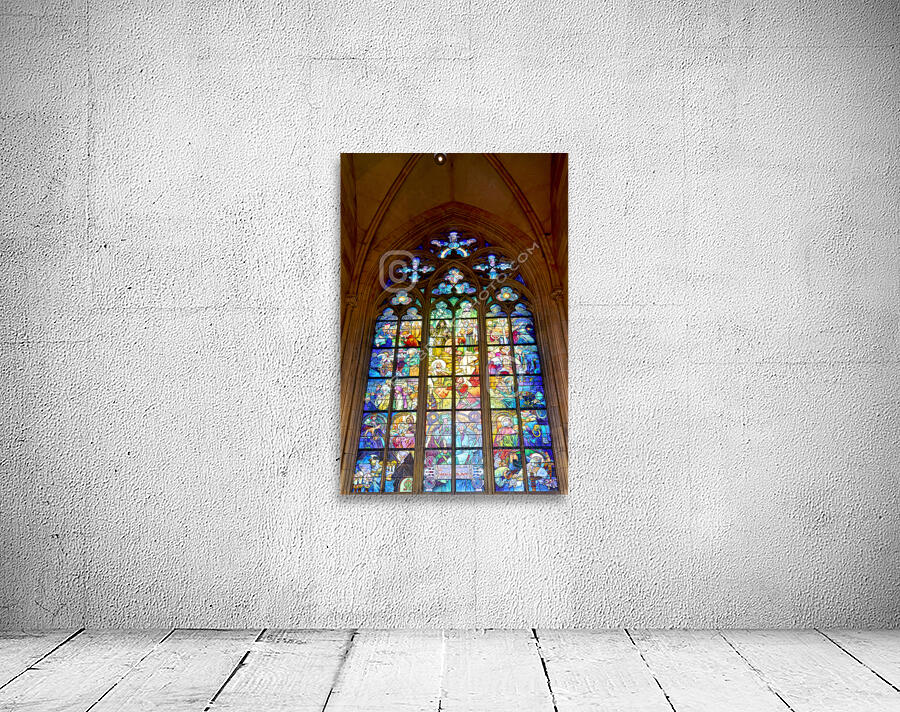 Czech Republic. Prague. Stained Glass in St. Vitus Cathedral inside Prague castle complex Wall Preview