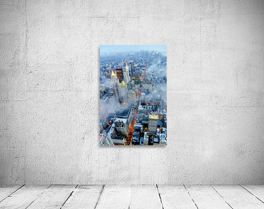 New York. United States. Aerial view of Manhattan at dusk Wall Preview