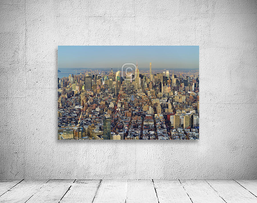 New York. Manhattan. United States. Aerial View Downtown at sunset Wall Preview
