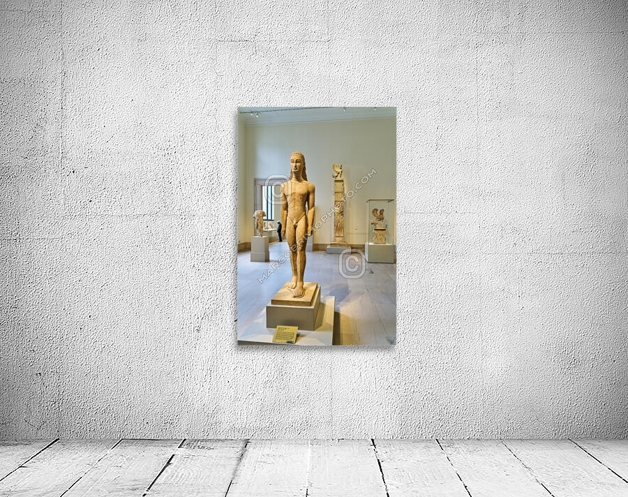 New York. Manhattan. United States. The Metropolitan Museum of Art. Greek and Roman Art. Marble statue of a kouros youth Wall Preview