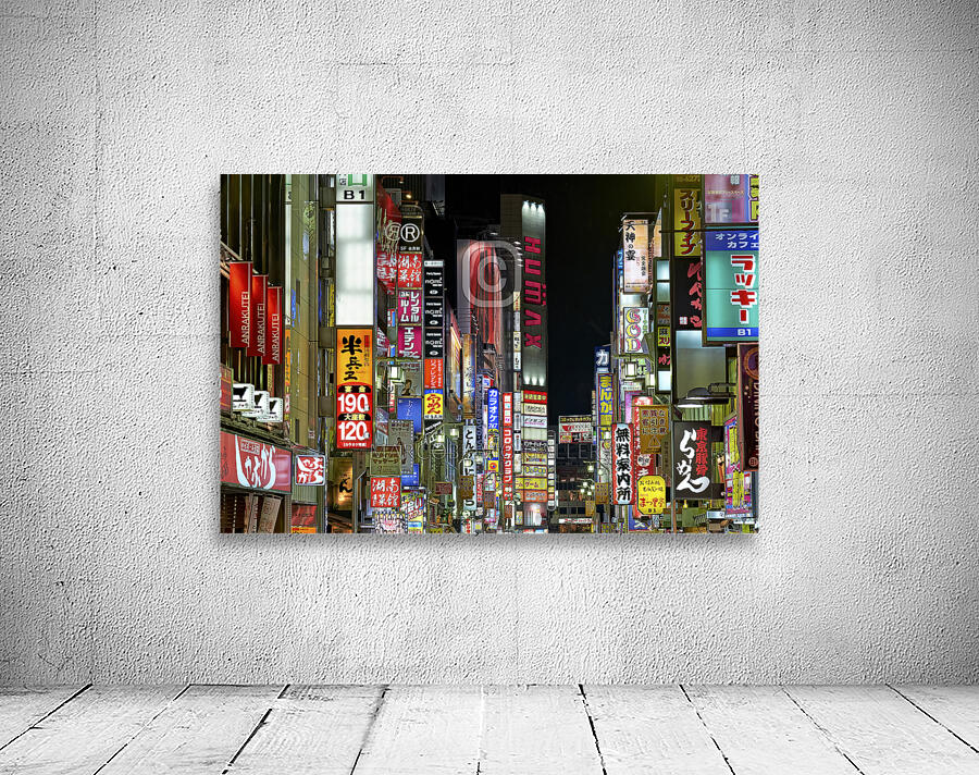 Japan. Tokyo. Neon lights in Shinjuku district at night Wall Preview