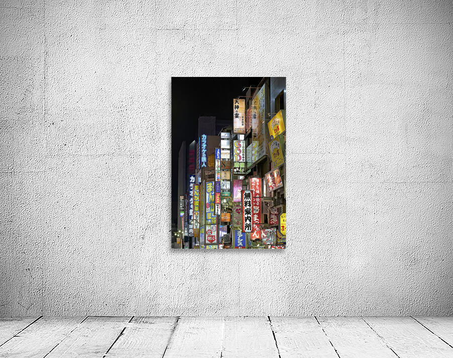 Japan. Tokyo. Neon lights in Shinjuku district at night Wall Preview