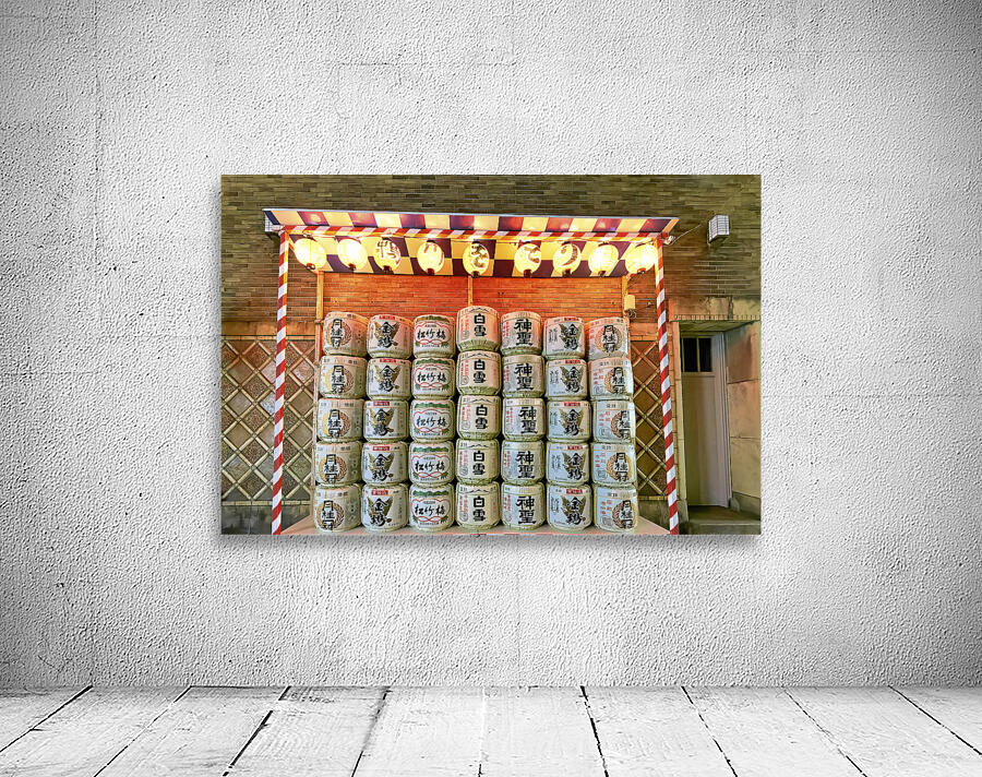 Japan. Kyoto. Sake barrels at Gion district Wall Preview