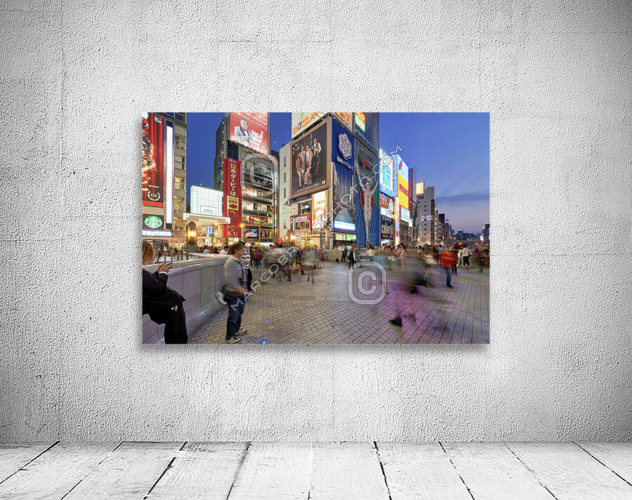 Japan. Kansai. Osaka. Illuminated signboards in Dotonbori District at sunset Wall Preview
