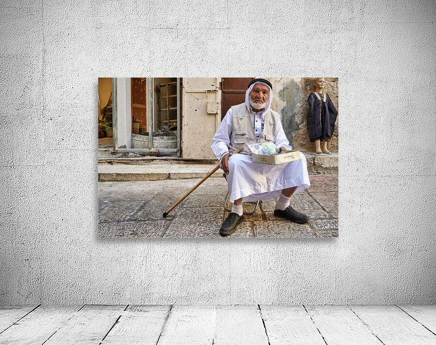 Jerusalem Israel. Portrait of an old arab beggar man in the old city Wall Preview