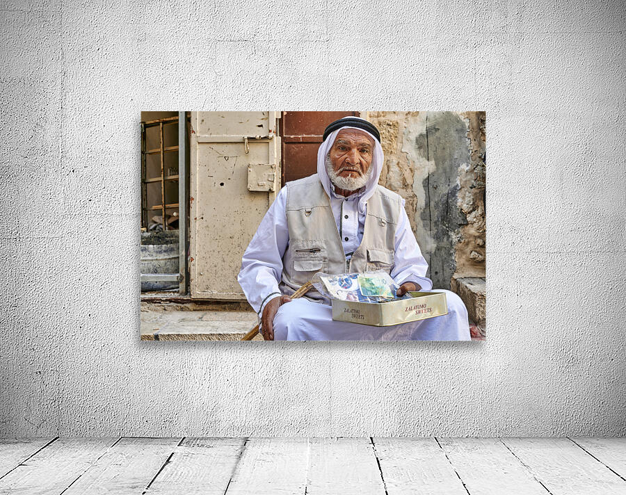 Jerusalem Israel. Portrait of an old arab beggar man in the old city Wall Preview