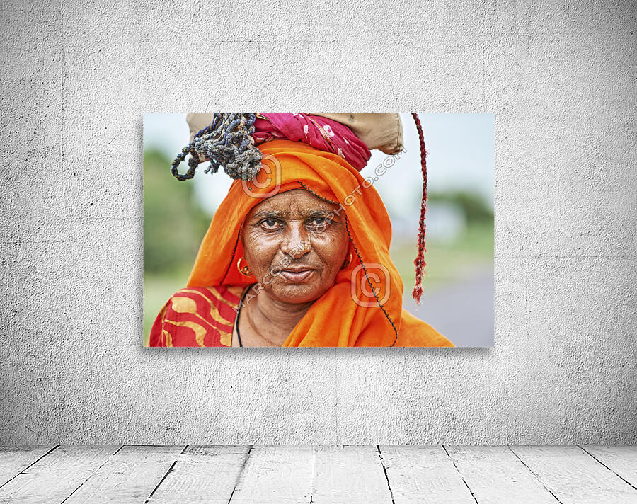 India Rajasthan. Portrait of an old woman Wall Preview