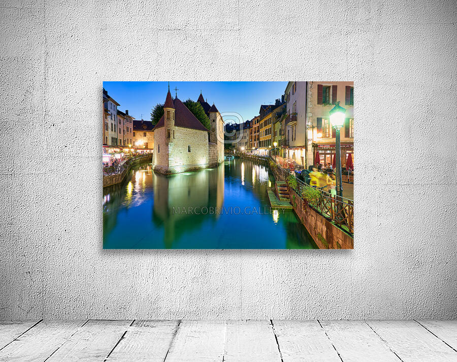 Annecy Haute Savoie France. The Palais de lIsle and Thiou river at sunset Wall Preview