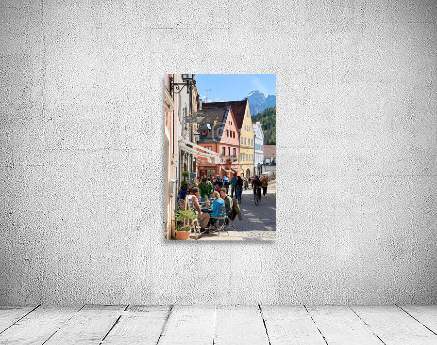 Germany Bavaria Romantic Road. Fussen. Outdoor restaurants and cafe Wall Preview