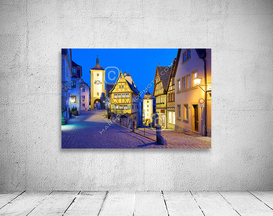 Germany Bavaria Romantic Road. Rothenburg ob der Tauber Plonlein at sunset Wall Preview