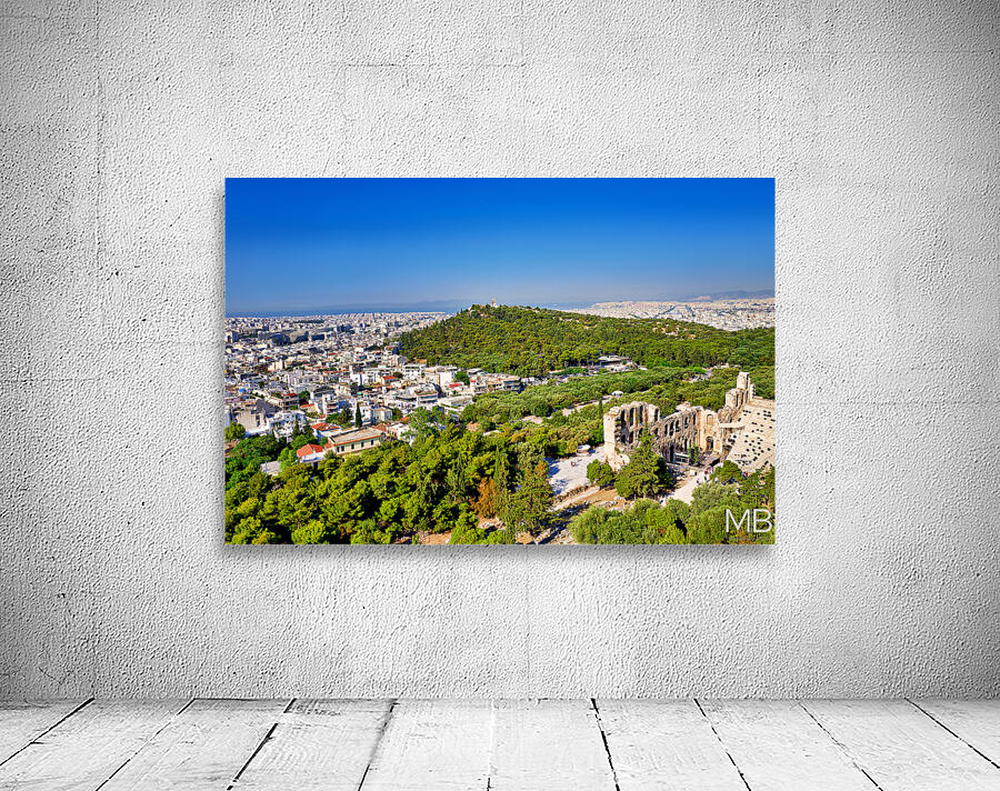 Athens Greece. From the Acropolis view over the city and the Odeon of Herod the Atticus theatre Herodeon Wall Preview