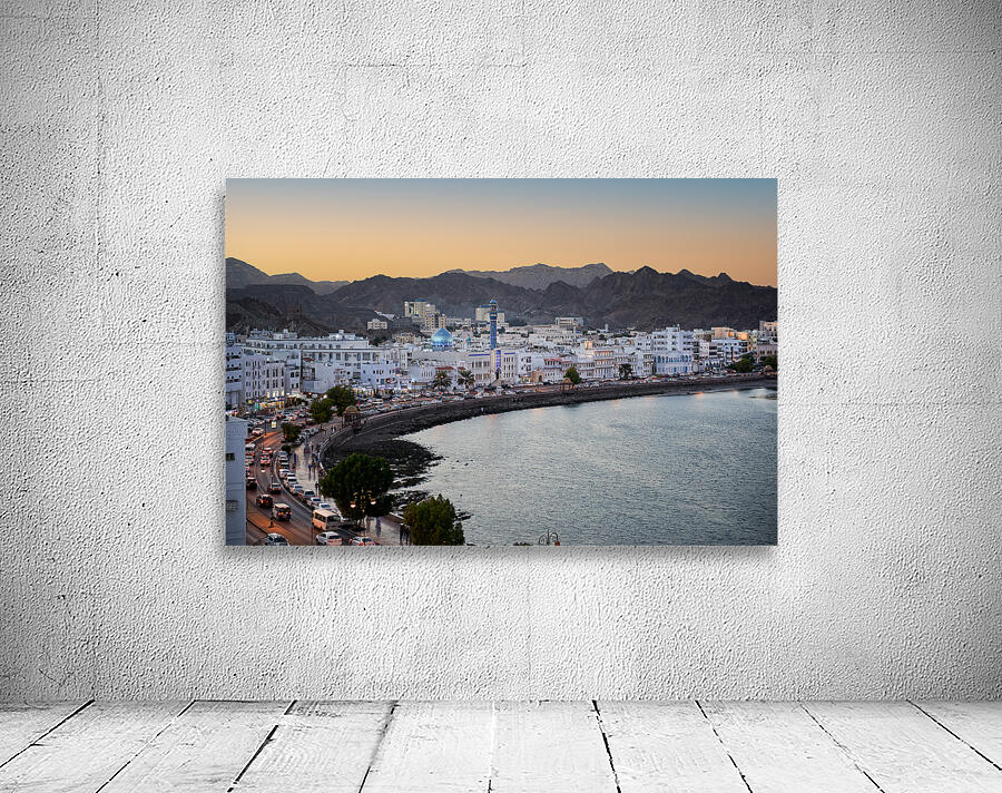 Oman. Muscat. Cityscape at sunset Wall Preview