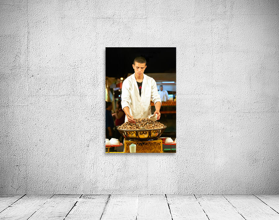 Morocco Marrakesh. Snails for dinner in the street Restaurants in Djema el Fna square Wall Preview