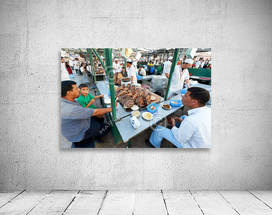 Morocco Marrakesh. Cooked goat heads ready to be served in Djema el Fna square Wall Preview