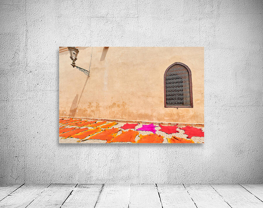 Morocco Marrakesh. Dyed leather drying in the sun Wall Preview