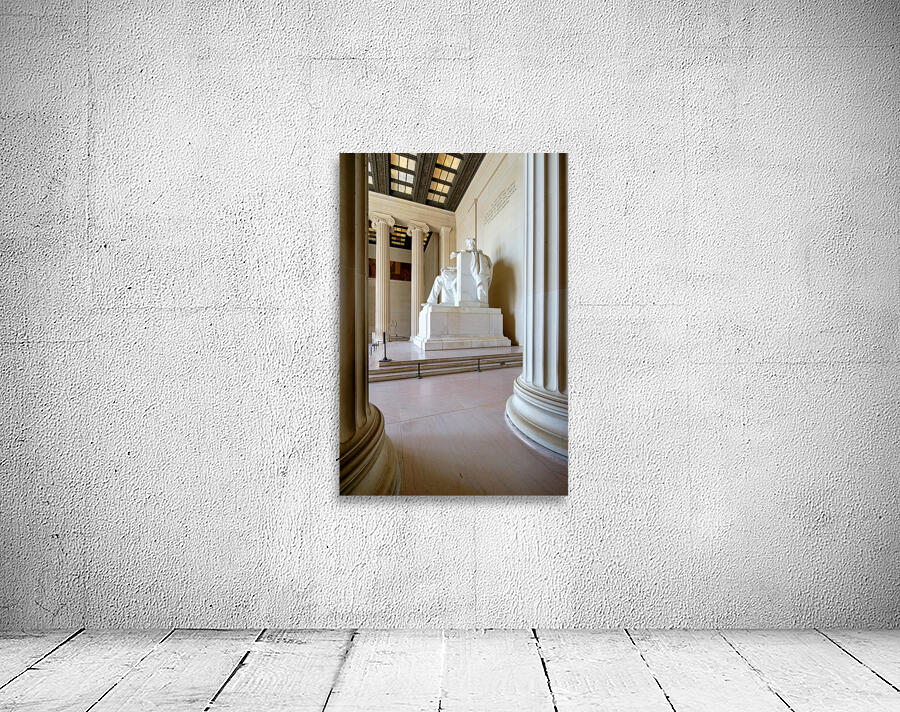 The marble statue of Abraham Lincoln inside the Lincoln Memorial. Washington D.C. Wall Preview