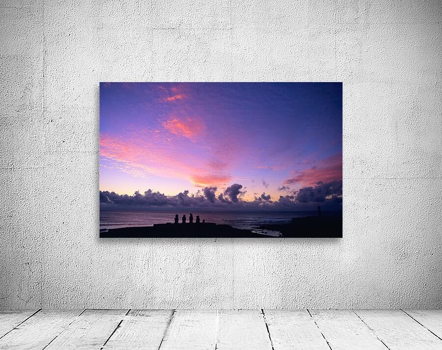 Moai statues at sunset. Easter Island Chile. Wall Preview