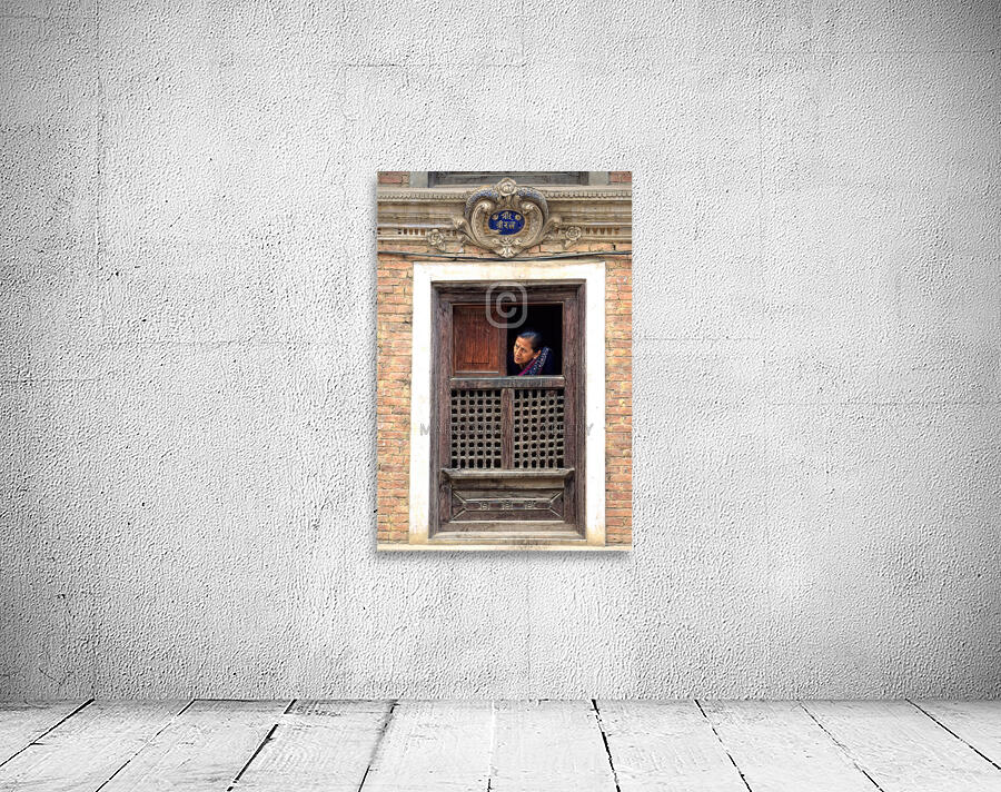 Nepal. Kathmandu. Woman a t a window Wall Preview