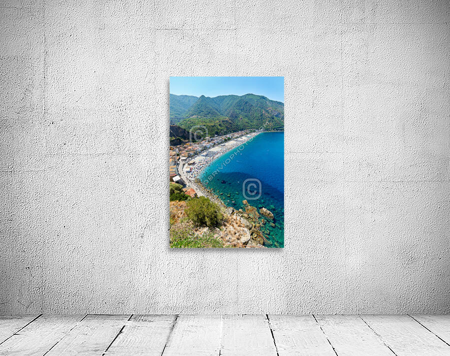 The city of Scilla Calabria Italy. Leisure time at Marina Grande beach in summer Wall Preview