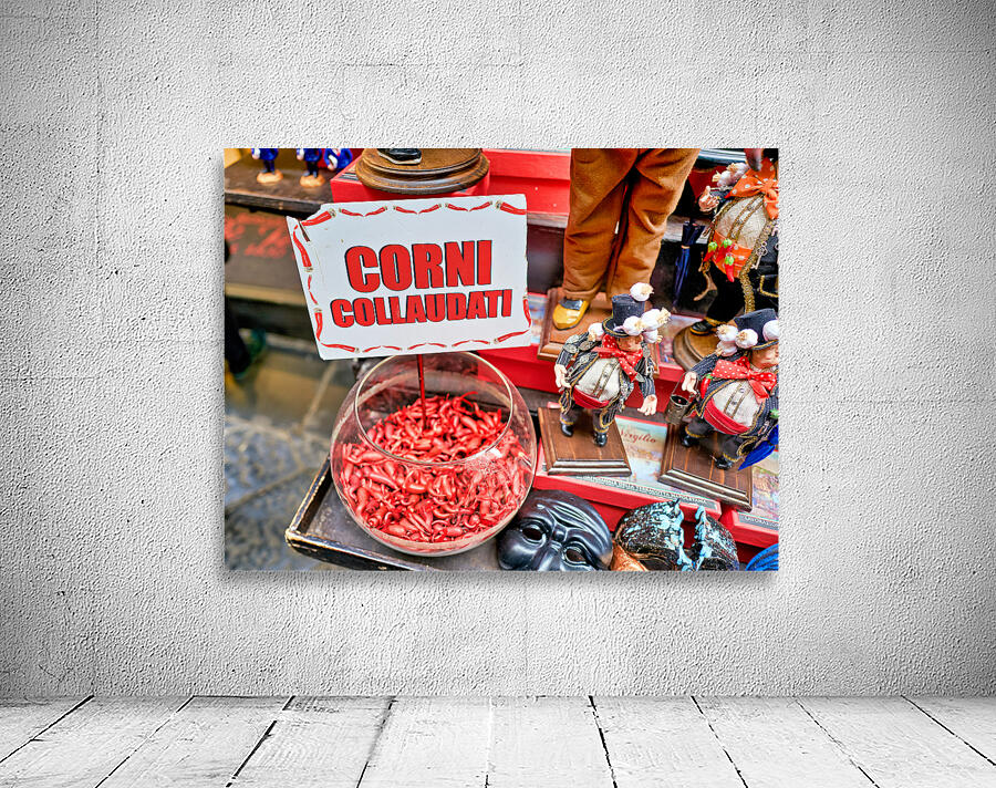 Naples Campania Italy. Lucky horns on sale in Spaccanapoli downtown quarter Wall Preview