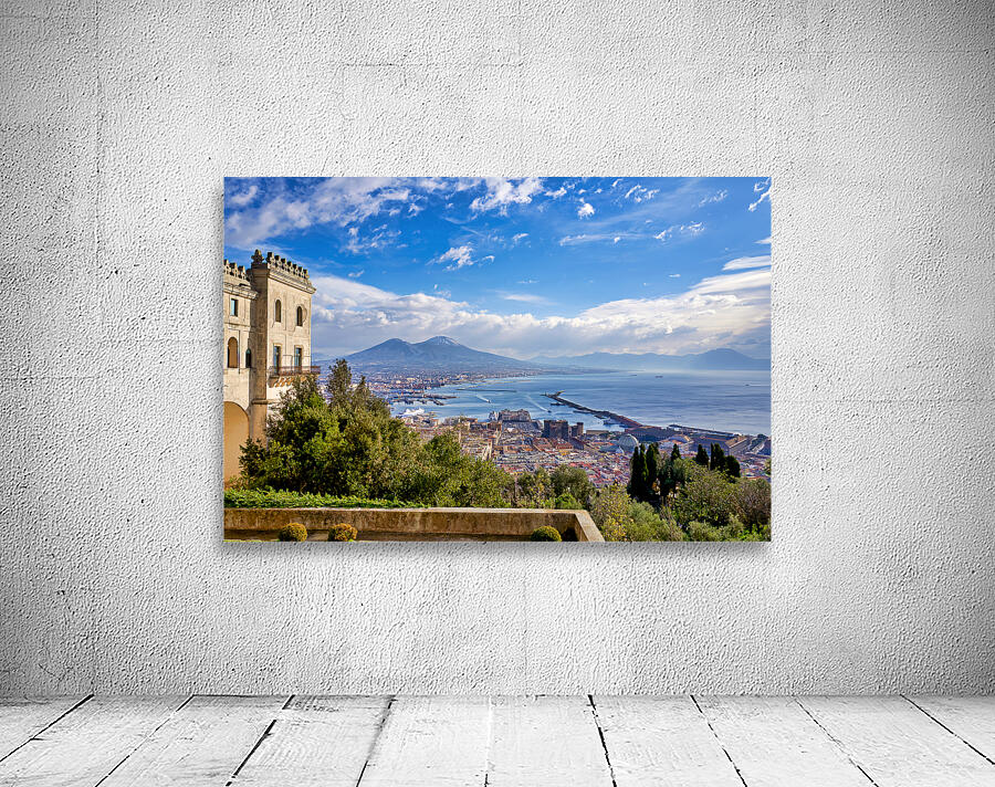 Naples Campania Italy. View of the gulf of Naples and Mount Vesuvius from the Certosa di San Martino Charterhouse of St. Martin a former monastery complex now a museum in Naples southern Italy. It is the most visible landmark of the city perched atop the  Wall Preview