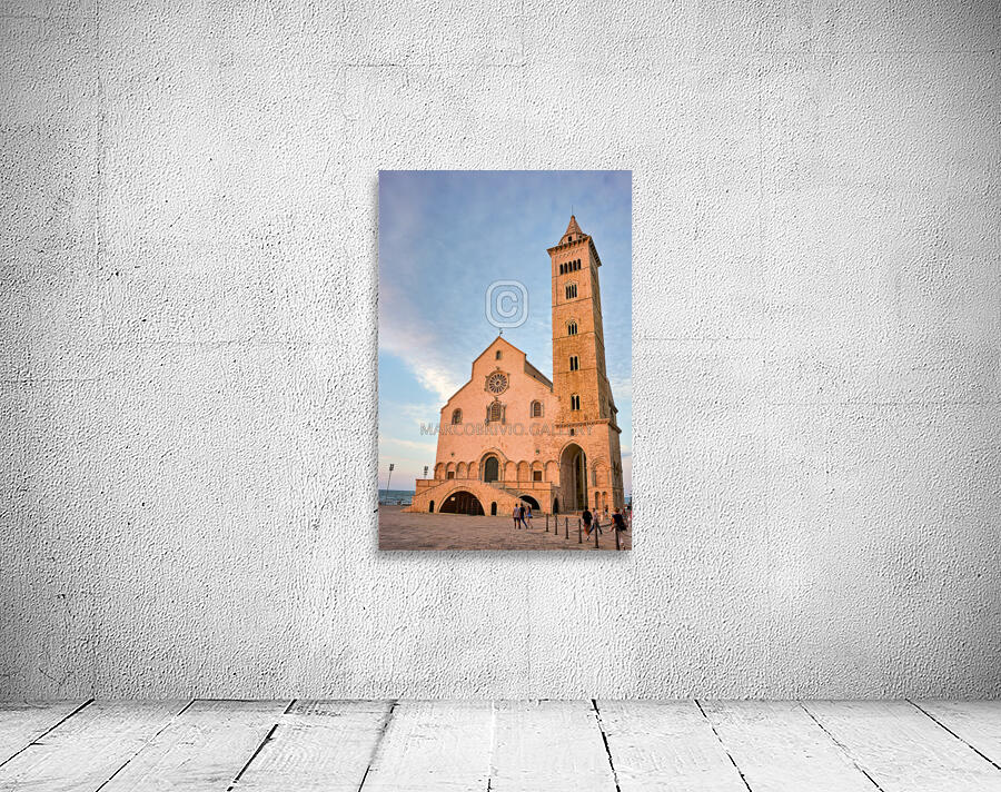 Apulia Puglia Italy. Trani. Basilica Cattedrale Beata Maria Vergine Assunta dedicated to Saint Nicholas at dusk Wall Preview