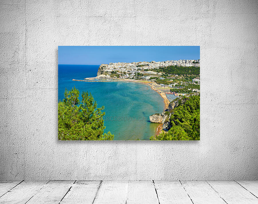 Apulia Puglia Gargano Italy. Elevated view of Peschici Wall Preview
